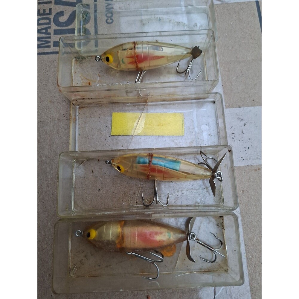 Lot of 3 Vintage Clear Plastic Fishing Lures Electronic Sound Sonic Rattle Bait